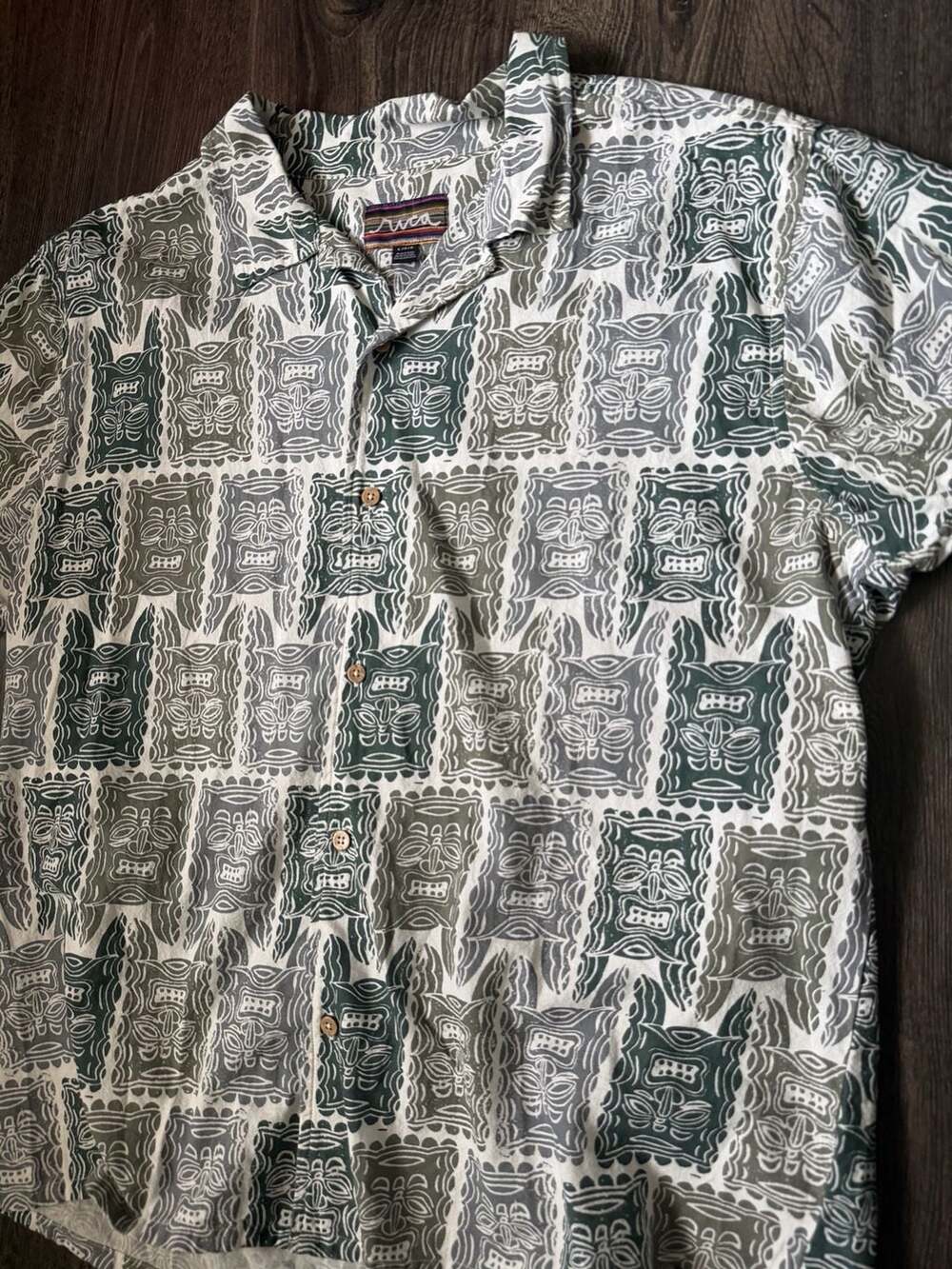 RVCA Oblow Tapa Short Sleeve Shirt Size L Green Tiki